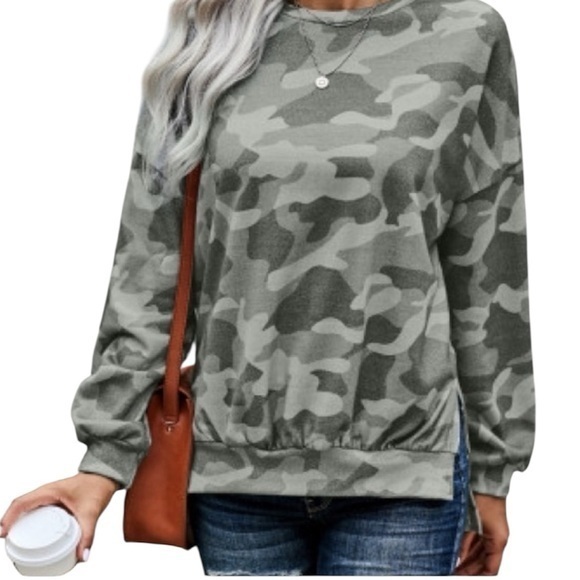 Sweaters - Hi-lo Hem Camouflage Sweater